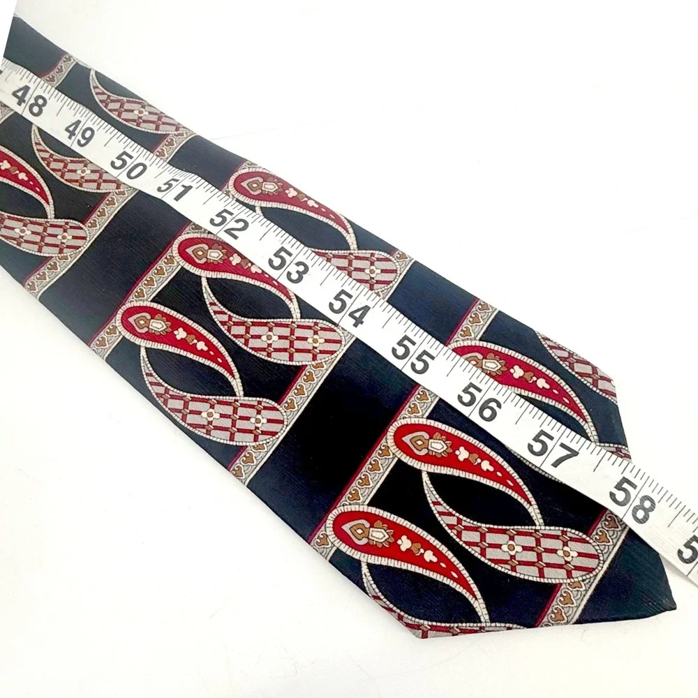 Wembley Necktie Mens OS Black Red Paisley Geometric Polyester Formal London